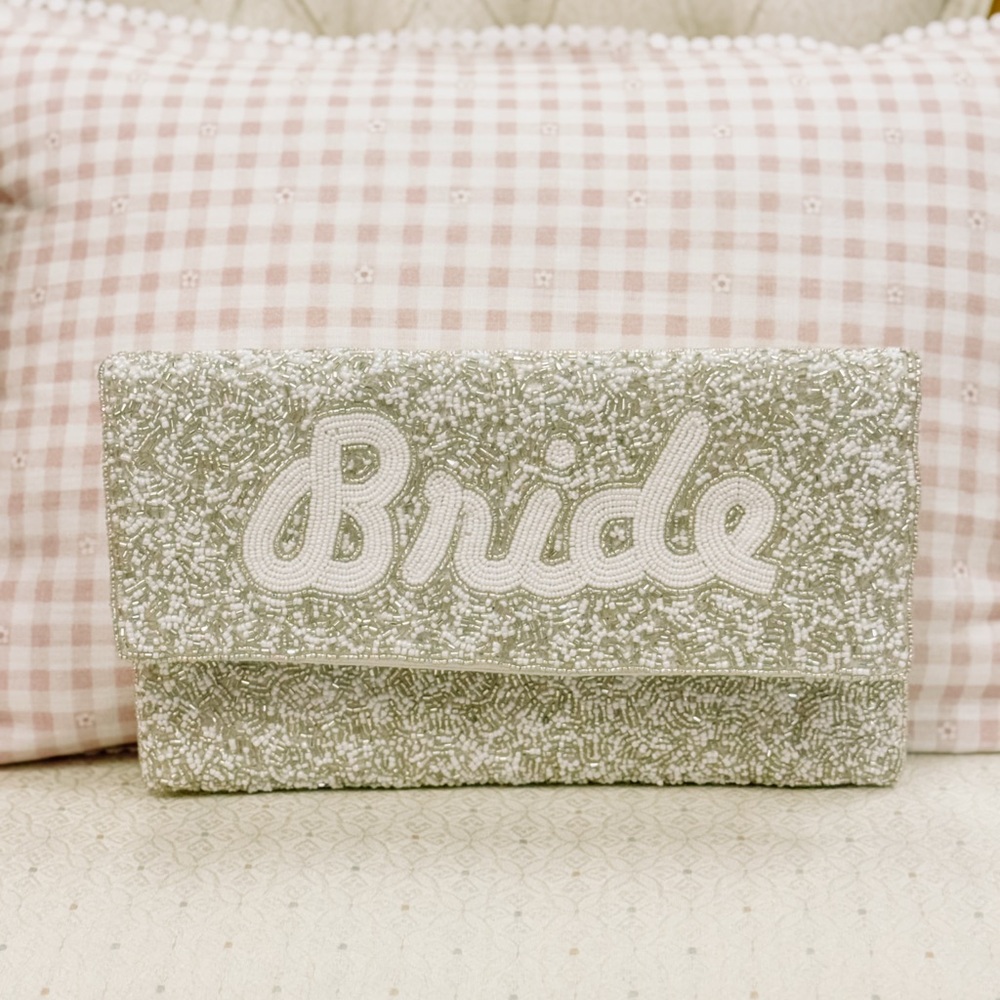 Elegant Bride Beaded Clutch - White and Silver